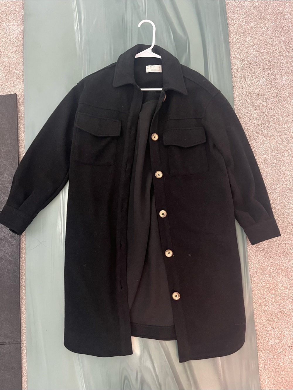 Women’s Black Button-Front oversized Coat soft pea coat XS Z-Supply